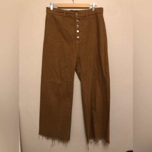 Veronica Beard Pants - Veronica Beard Brown Wide Leg Grant High rise Jeans with Frayed Hem